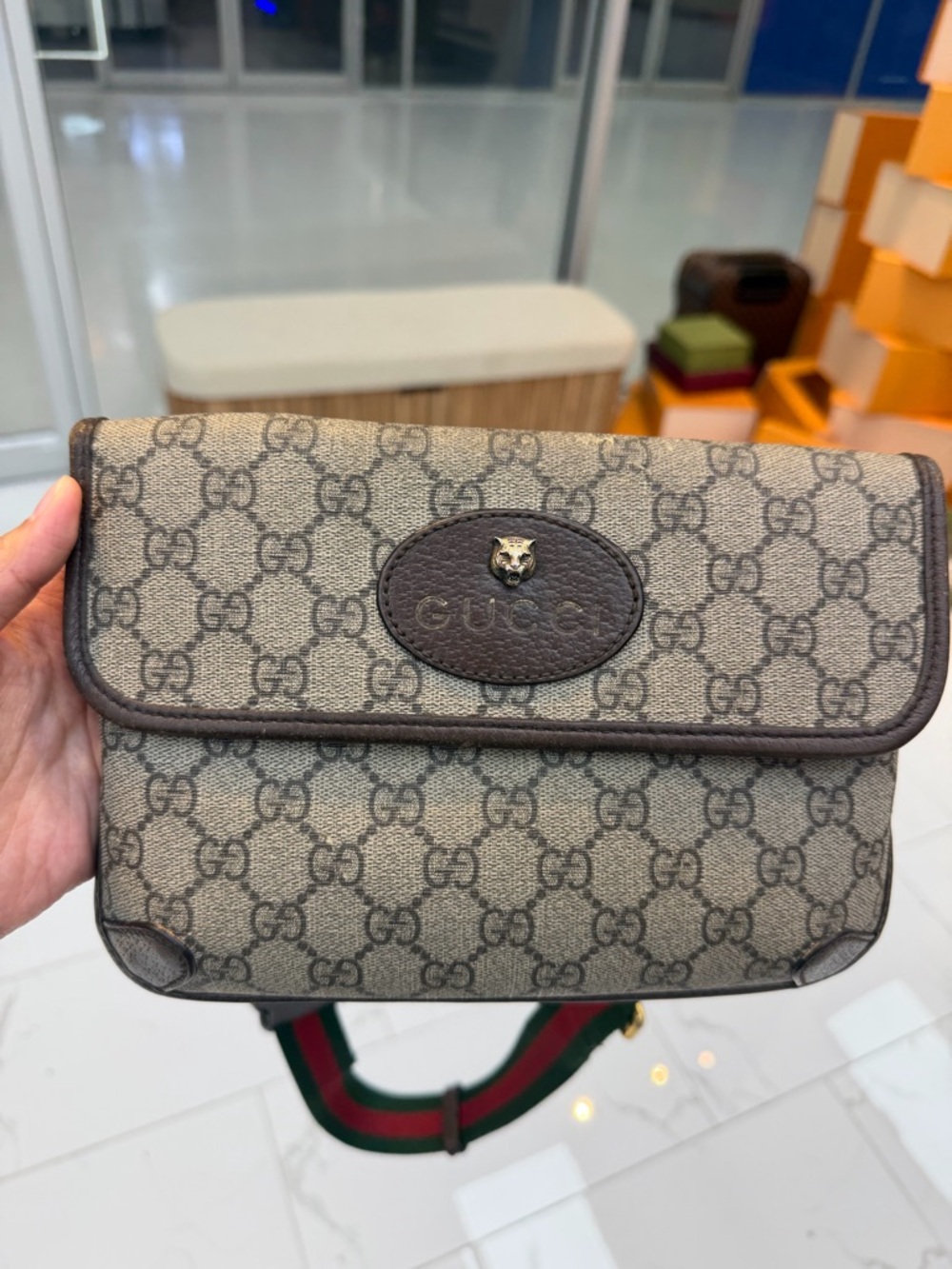 Gucci Brown/Beige GG Canvas Shoulder Bag with Web Strap